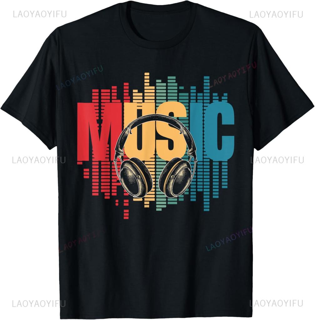 Electronic Music Lover DJ Retro Headphones TShirt Mens Clothing Print on Demand Graphic T Shirts Camisas Streetwear