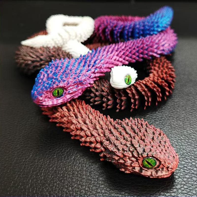 3D Printed Snake Realistic Snake Statue Movable Joint Fidget Toys Simulation Snake Year Desk Ornament Animal Model Gift