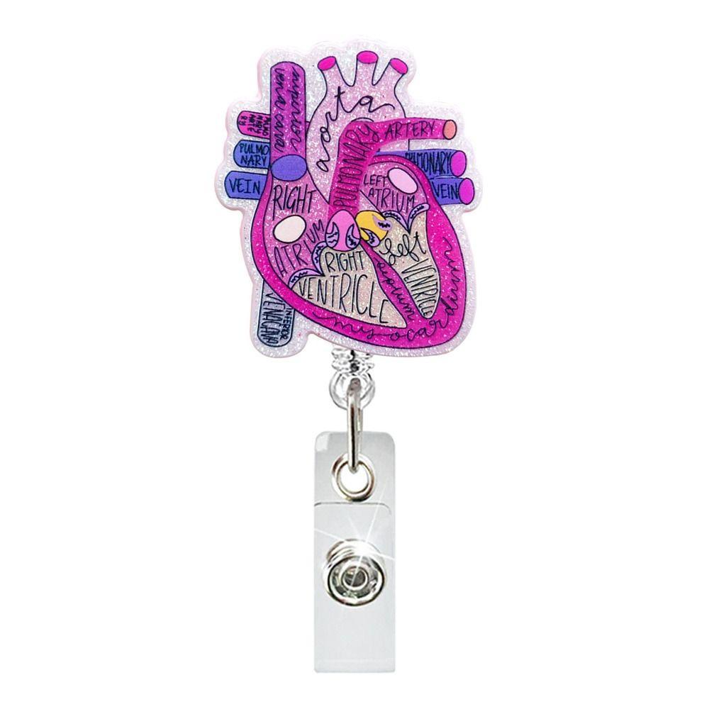 Acrylic Heart Badge Reel Work Accessor Retractable Badge Clip New ID Name Card Tag