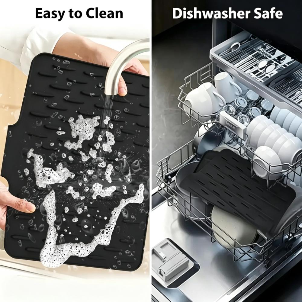 1Pc Sloped Kitchen Drain Mat Built-in Drain Spout Non Slip Heat Resistant TPR Mat For Countertop Sink Refrigerator Easy To Clean