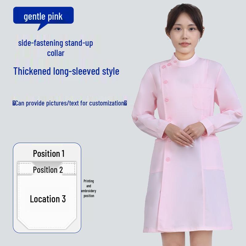 Unisex Saint Snowland Peter Pan Collar Doctor's White Coat - Long Sleeve for Dental & Hospital Professionals