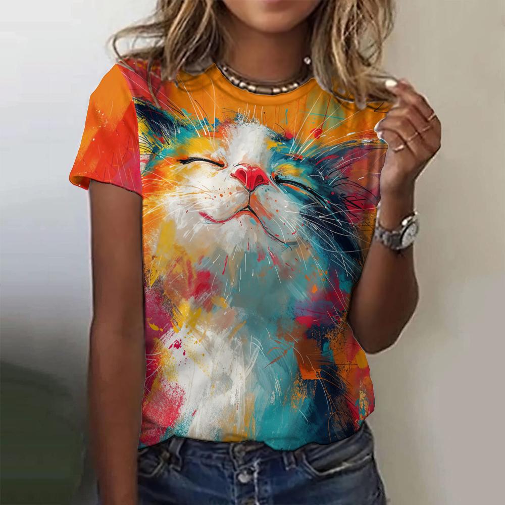 Новая женская футболка с мультяшным животным принтом, винтажный топ больших размеров, кавайная женская трендовая одежда, модная рубашка с короткими рукавами, футболка с круглым вырезом