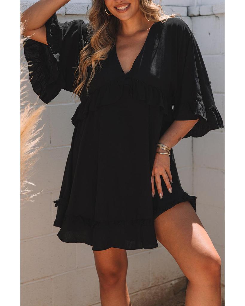 Azura Exchange Ruffled Sleeve V Neck Babydoll Mini Dress