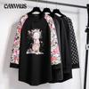 Autumn Printed Loose Round Neck Long Sleeve Pullover Plus Size Women's Medium Long Tops Fashion Colorblocking Insert Sleeve Tops