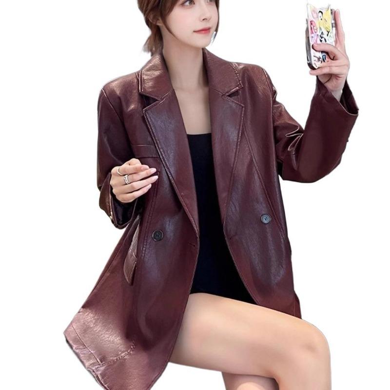 Осень новая куртка из кожи высокого класса ретро красного цвета Анкола женская свободная повседневная и тонкая кожаная куртка тренд