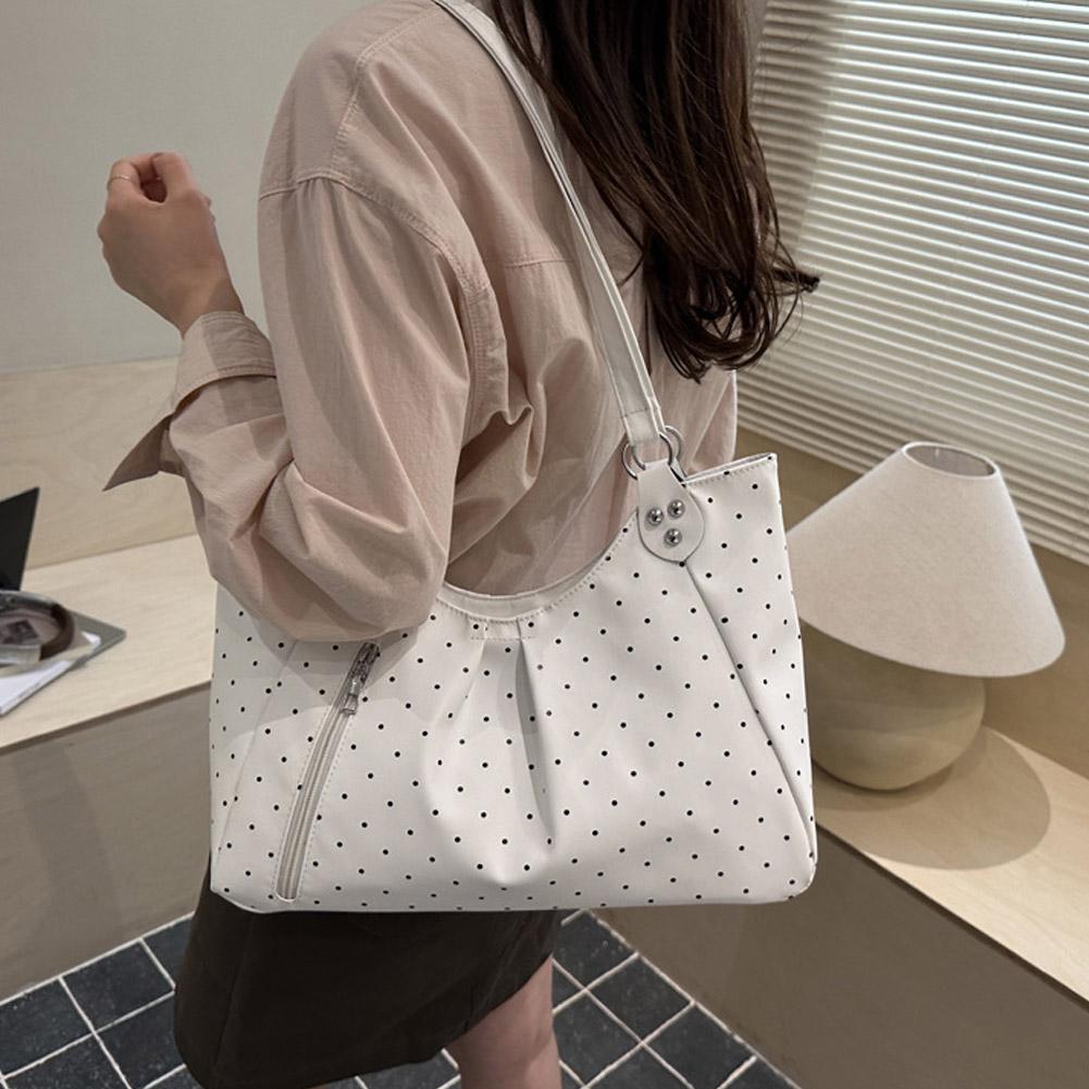 Women Shoulder Bag Vintage Polka Dot Commuter Tote Bag Large Capacity PU Leather Handbag Underarm For School Office Daily Use