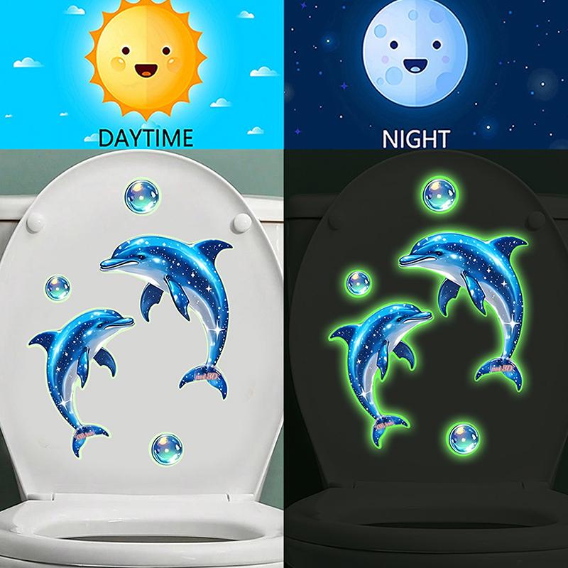 Hot Sale Glow-in-the-Dark Dolphin Toilet Sticker Bath Decor Self-Adhesive Removable Wall Sticker Car Sticker Lights Up At Night