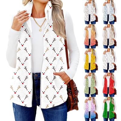 Женский модный теплый флисовый кардиган-жилет в стиле ретро с принтом