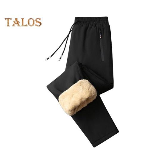 Winter Men Pants Thick Fleece Drawstring Elastic Waist Heat Retention Zipper Pockets Solid Color Warm Sport Travel Work Trousers