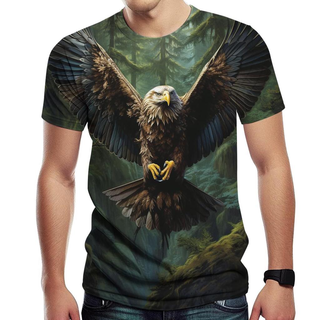 Летние футболки с круглым вырезом и 3D-принтом орла, модные повседневные мужские футболки с коротким рукавом