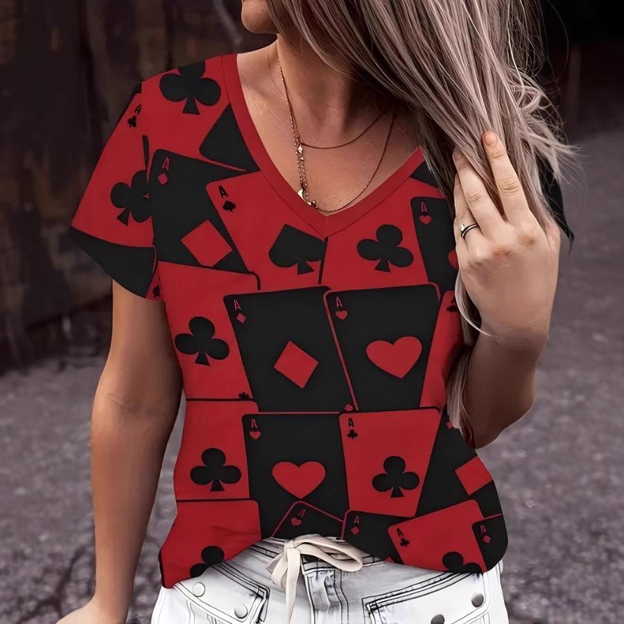 Women Fashion V Neck Short Sleeve Floral 3d Print T Shirt Summer Comfortable Sportwear Tops