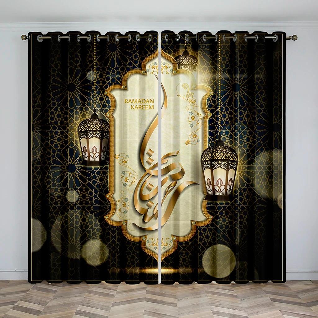 Eid Traditional Design Curtains Islam Ramadan Festival Curtains Luxury Living Room Bedroom Home Decor Curtains 2 Panels