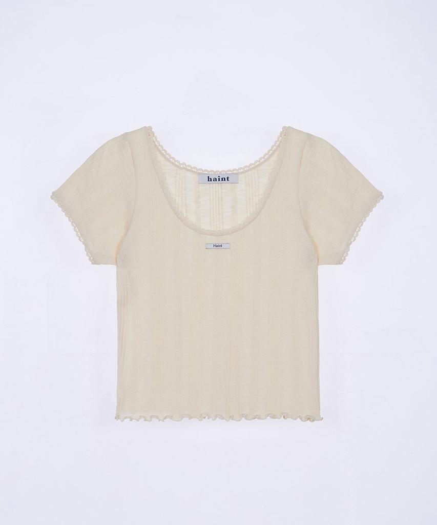 HAINT Frill U-Neckline Eyelet Semi Crop T-Shirt 2Col_Cream