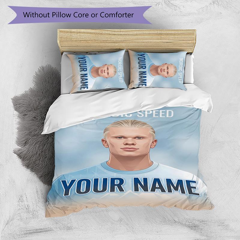 3pcs Custom Name Erling Haaland Bedding Set Duvet Cover Closure Includes 1 Duvet Cover&2 Pillowcases for All Seasons Bedroom Decor