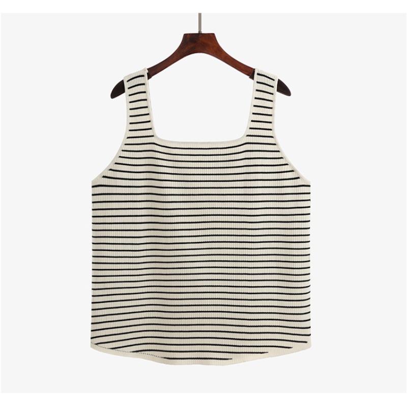 Plus Size Women's Square Neck Knit Sweater Women's Tops Spring and Summer Striped Bottoming Inner Camisole Tank Tops