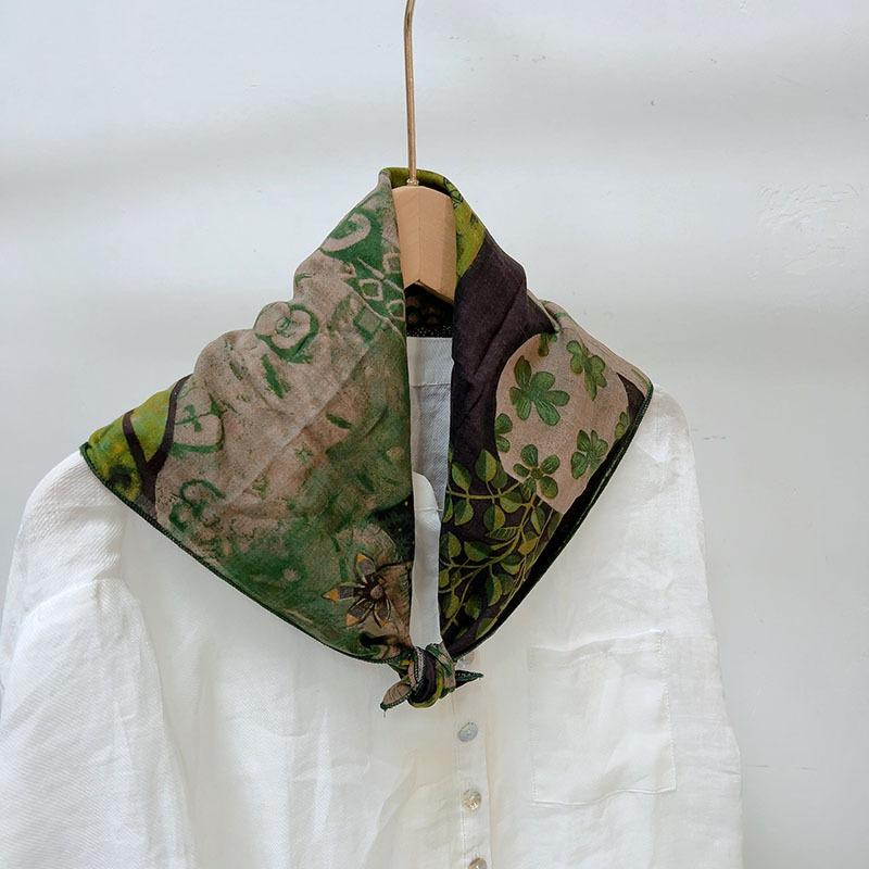 Spring Summer Soft Cotton Square Scarf Women's Printed Small Flower Scarf Accessories Neck Protection Small Scarf 55X55cm