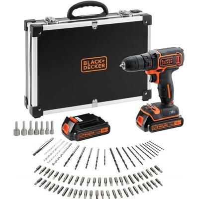 Набор аккумуляторной дрели-шуруповерта - 18 В - BLACK+DECKER - BDCDC18BAFC-QW - 2 аккумулятора - зарядное устройство - кейс + 80 аксессуаров