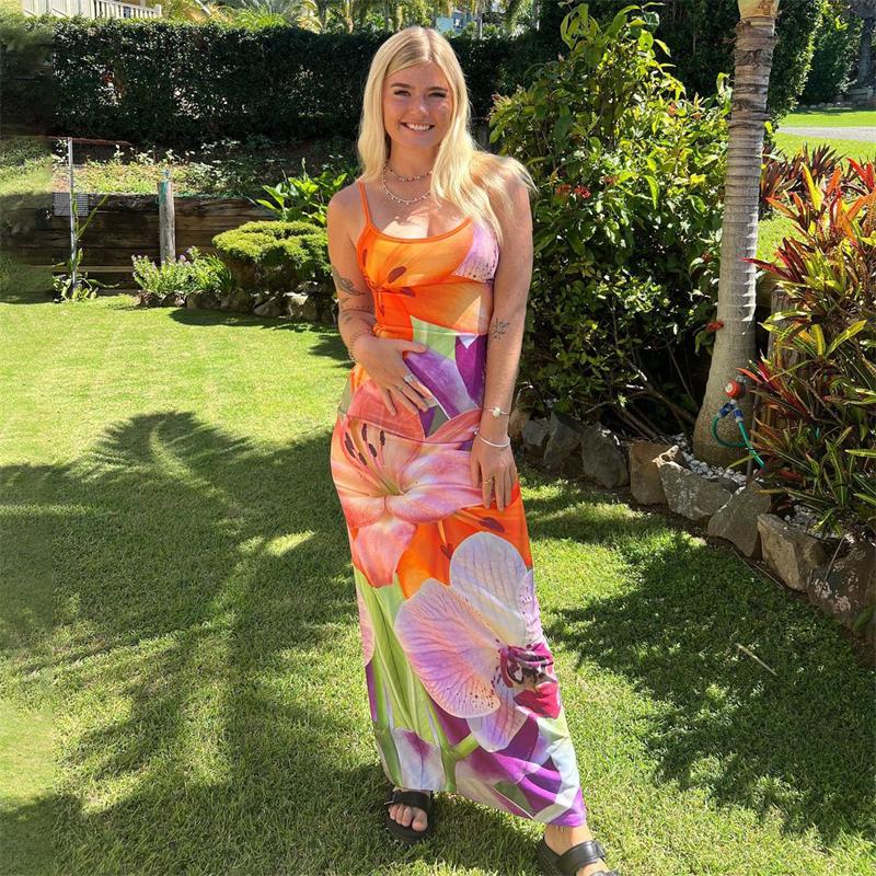 Платье с цветочным принтом Lily, летнее повседневное платье макси на бретельках, облегающее тонкое длинное платье в стиле бохо с открытой спиной, 2023