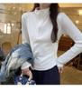 Korean Chic White V-Neck Slim Knit Long-Sleeve Top for Women - Autumn/Winter