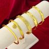 Chinese Retro Gold Minimalist Bangle: Ethnic Style Three Lives Blessing Open Bracelet for Women