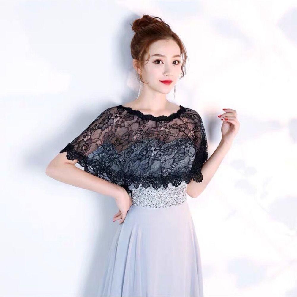 Hollow Out Lace Shawl Poncho Elegant Fake Collar Fashion Lace Cover Up Tops  Beach