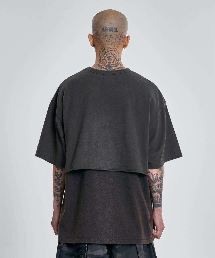 AJOBYAJO [Pba] Arch Logo Washed Layered T-Shirt [Charcoal]