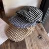 Checkered Pattern Retro Beret Hat For Women Breathable Sunshade Headwear Gift