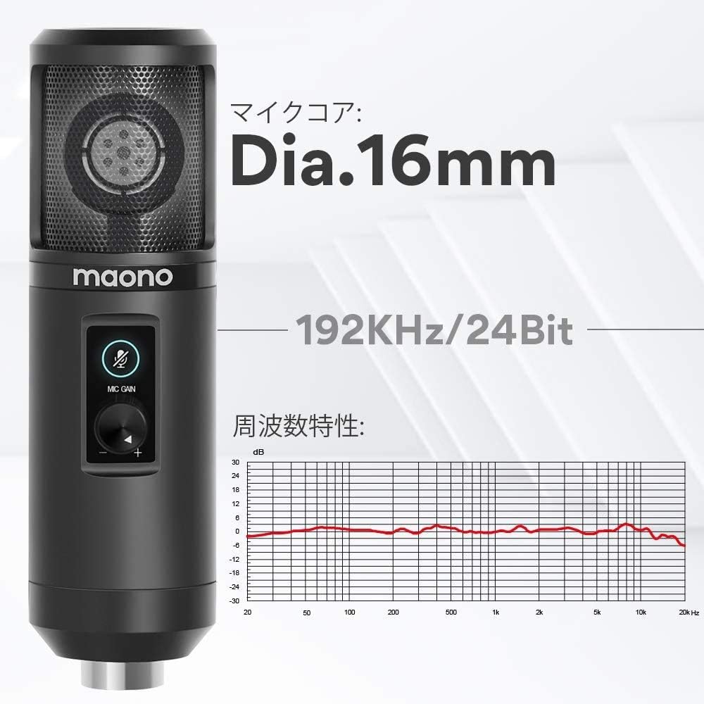 USB-микрофон MAONO Конденсаторный микрофон Микрофон для ПК Комплект микрофонов Однонаправленная сенсорная кнопка отключения звука Ручка регулировки усиления микрофона USB-кабель