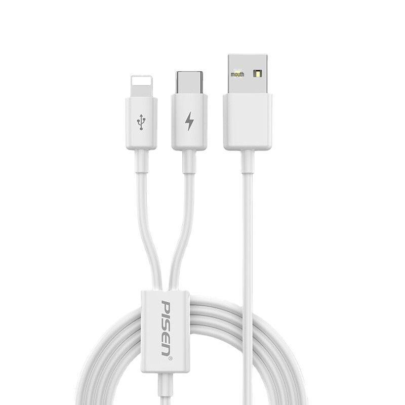 PISEN Multi-Function 2-in-1 Charging Cable for Apple, Huawei, and Type-C Devices