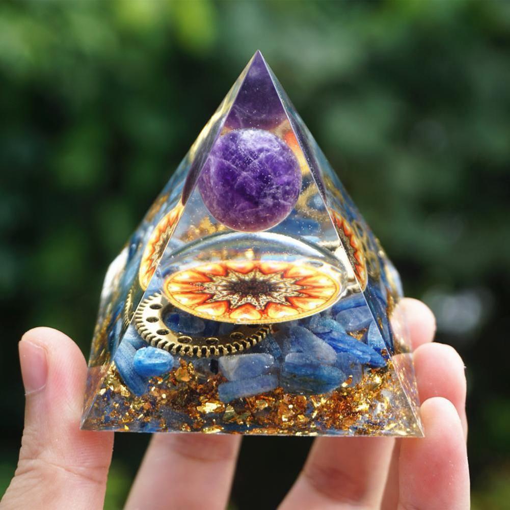 Energy Pyramid Orgonite Healing Crystals Chakra Tool 5*5*5cm Natural Amethyst Handmade Gift Home Office Decor
