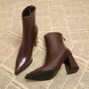 Autumn Winter Fashion Pointed Toe Ankle Boots Women Zippers Thick Heels Shoes Street Style Banquet Party Short Botas Mujer