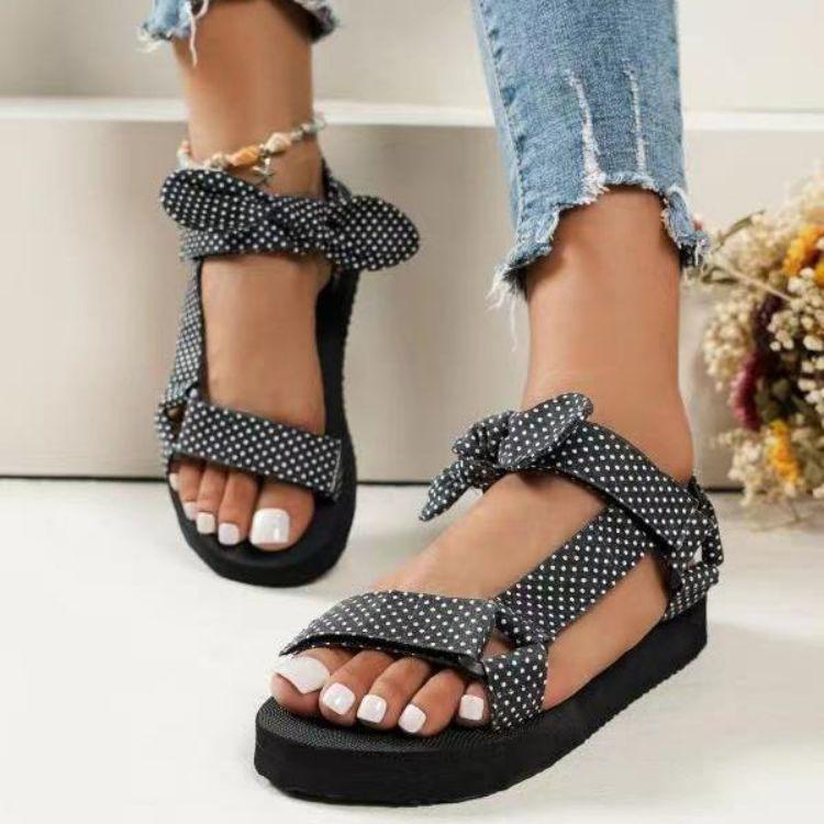 Импортная летняя женская обувь больших размеров, пляжные сандалии, женские сандалии на липучках, банты, женская обувь больших размеров на плоской подошве