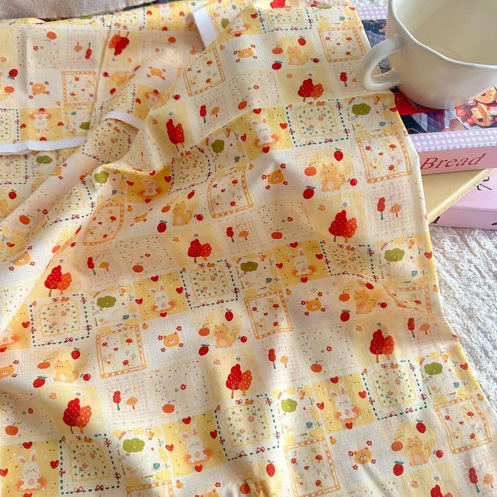 100% Cotton Digital Print Korean Style Cartoon Animal & Floral Fabric for Women's Clothing, Children's Wear, Family Outfits, Homewear & DIY Projects