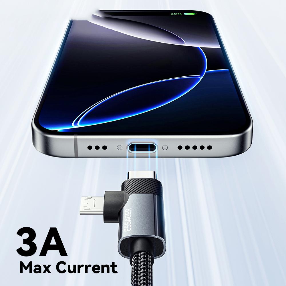 ESSAGER 2m 65W Aluminum Alloy Data Cable 2 in 1 Type-C to Type-C+M Micro Fast Charging Cable