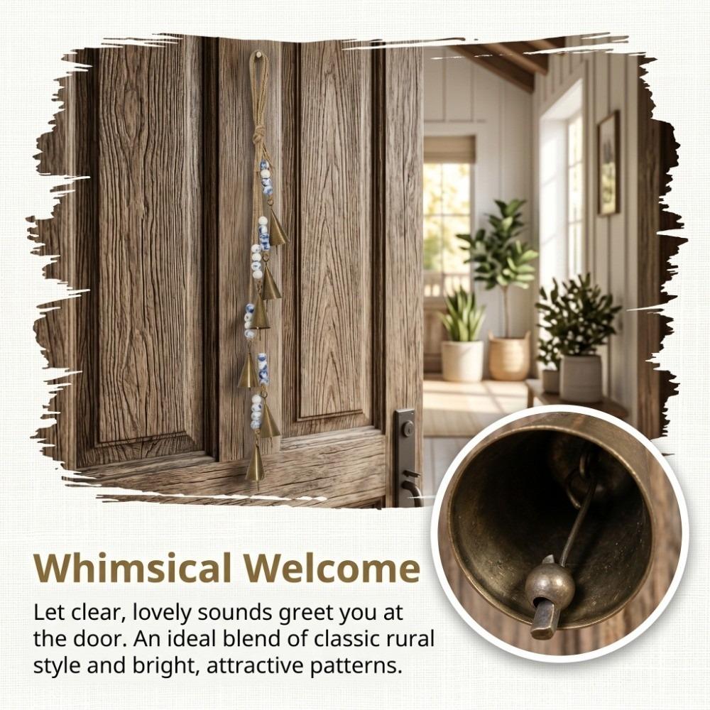 16.93in Rustic Metal Cowbell Built-in Metal Clapper Vintage Gold Wind Chime Home Wall Hanging