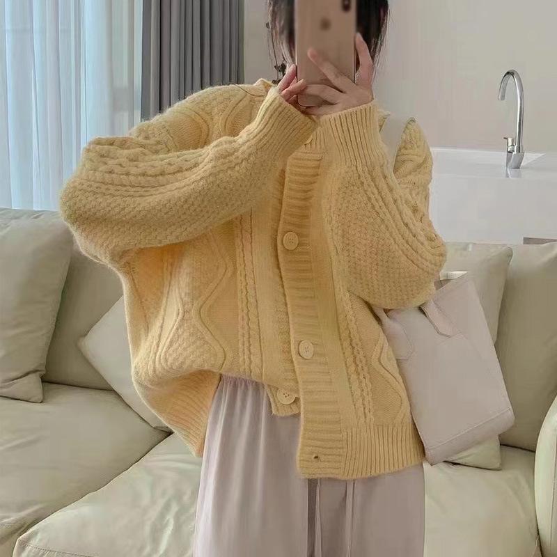 Нежный мягкий вощеный твист свитер куртка женская осень и зима новый корейский омолаживающий свободный повседневный вязаный кардиган