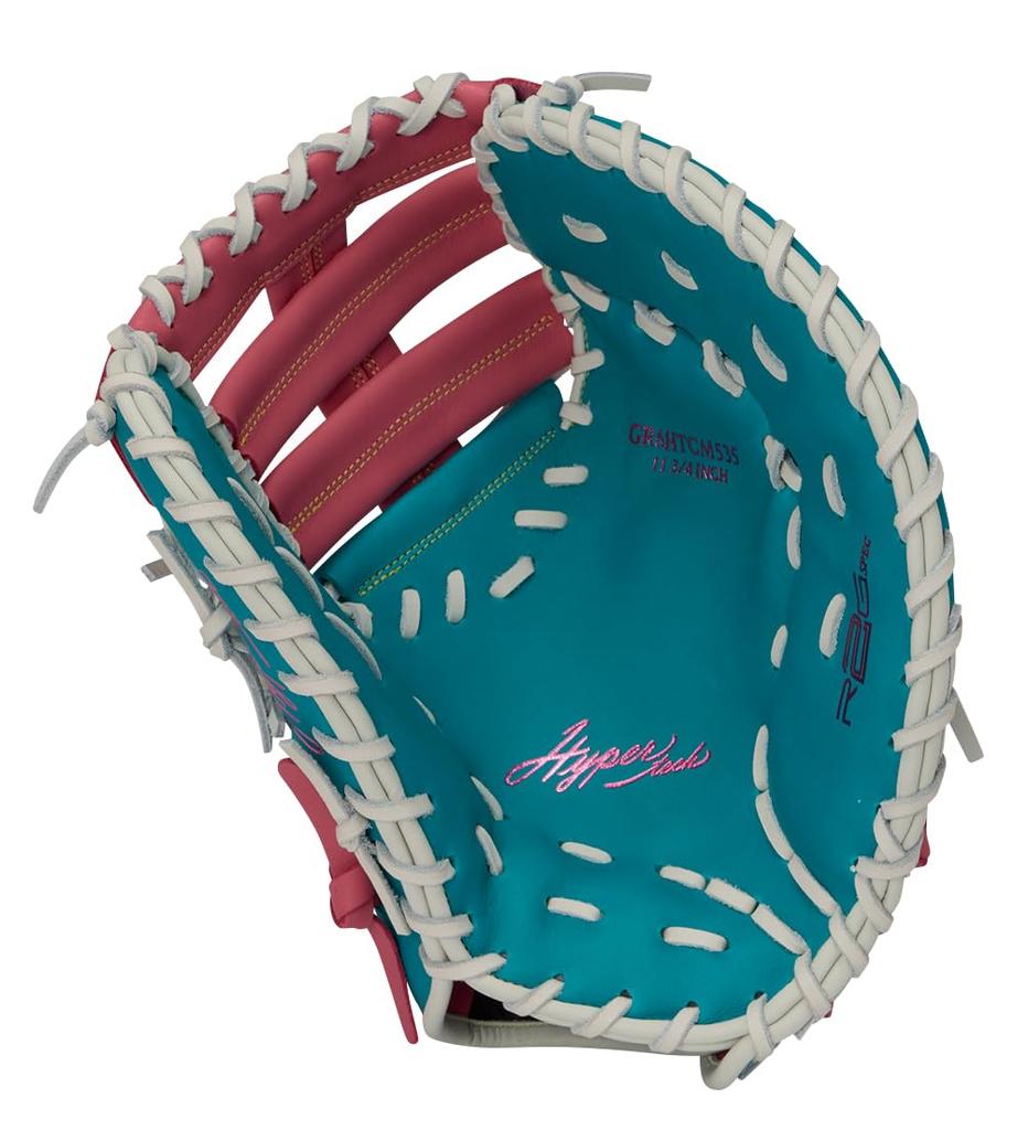Rawlings HYPER TECH COLOR SYNC Бейсбольная перчатка для отбивающего, Мягкая, Базовая, Бирюзовый/Розовый, GR6HTCM535, 11,75 дюйма, Для правши