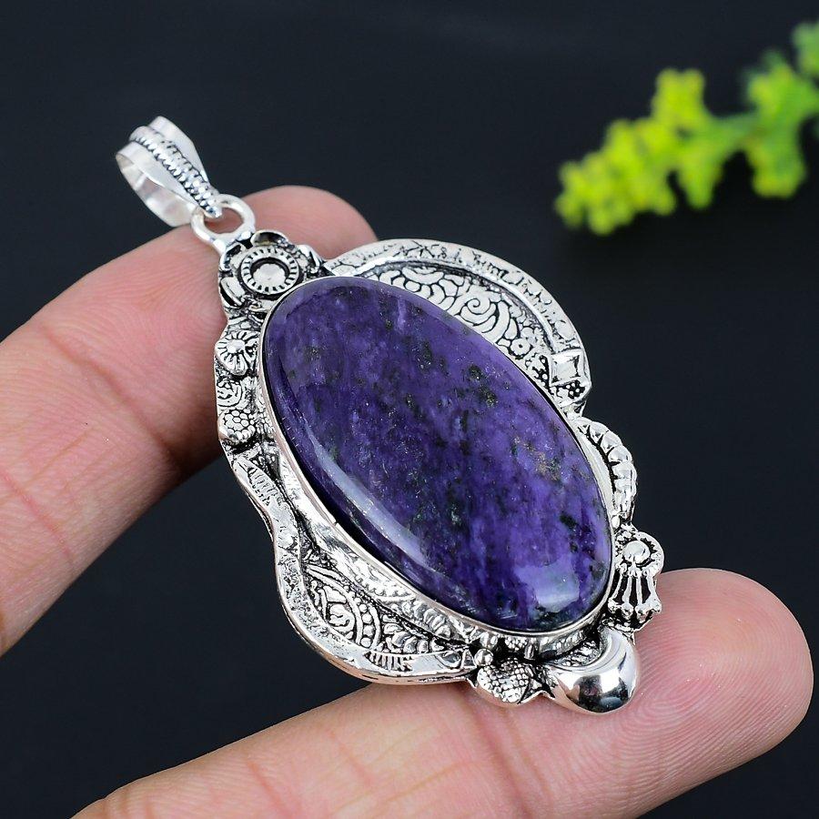 Подвеска из стерлингового серебра 925 пробы с натуральным русским чароитом 2,68 дюйма b3u68