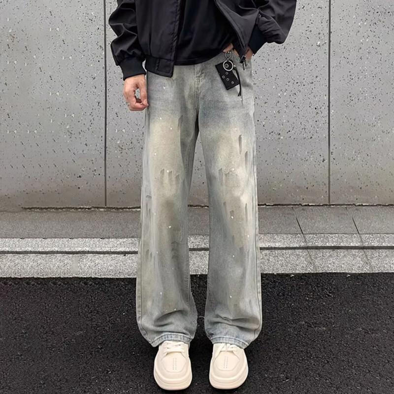 NASA NOAH Men's Ink Splatter Graffiti Straight Jeans