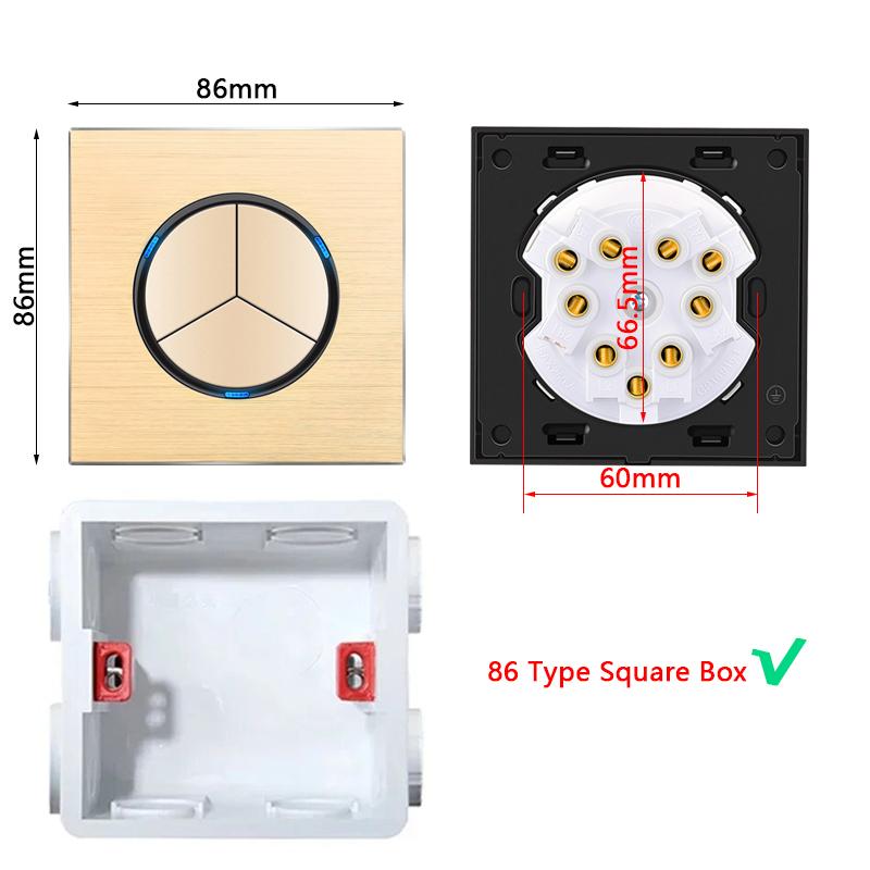 86 тип 1 2 3 4-клавишный 12-позиционный светодиодный индикаторный выключатель из алюминиевого сплава, универсальная роскошная настенная двойная розетка ЕС Франция Великобритания