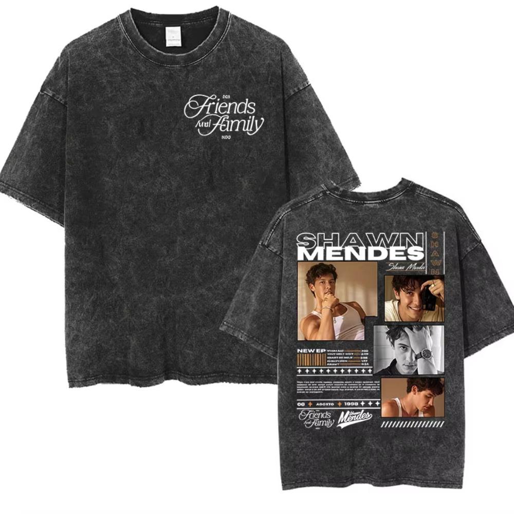 Rapper Shawn Mendes Tour  Album Vintage Washed Tee Shirt Mens Hip Hop Oversized Tshirt Fashion High Quality Cotton T Shirts
