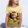 Детская одежда для мальчиков и девочек Футболка с принтом 3D Cat и короткими рукавами, топ с круглым вырезом