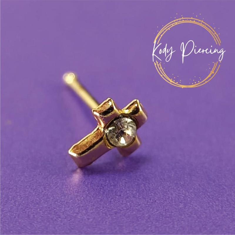 KODY PIERCING Булавка для носа с крестообразным шариком из 9-каратного золота, украшенная драгоценными камнями - качественный пирсинг