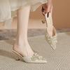 French Pearl Baotou Half Slippers Women's Spring New High Heels Women's Celebrity Style Light Mouth Stiletto Sandals Women