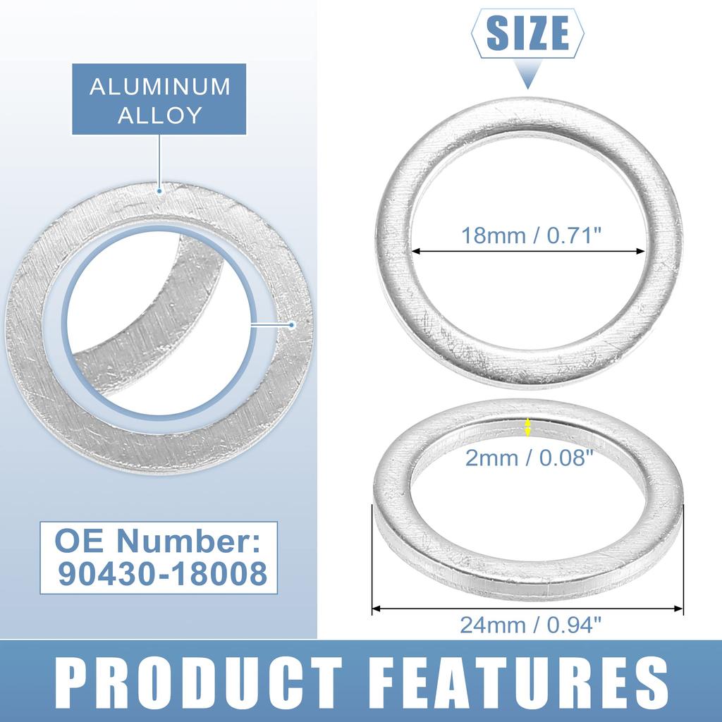 ACROPIX Прокладка сливной пробки масляного поддона Сплав алюминия 90430-18008 18мм Маслоупорная уплотнительная шайба Совместима с Toyota 10 комплектов