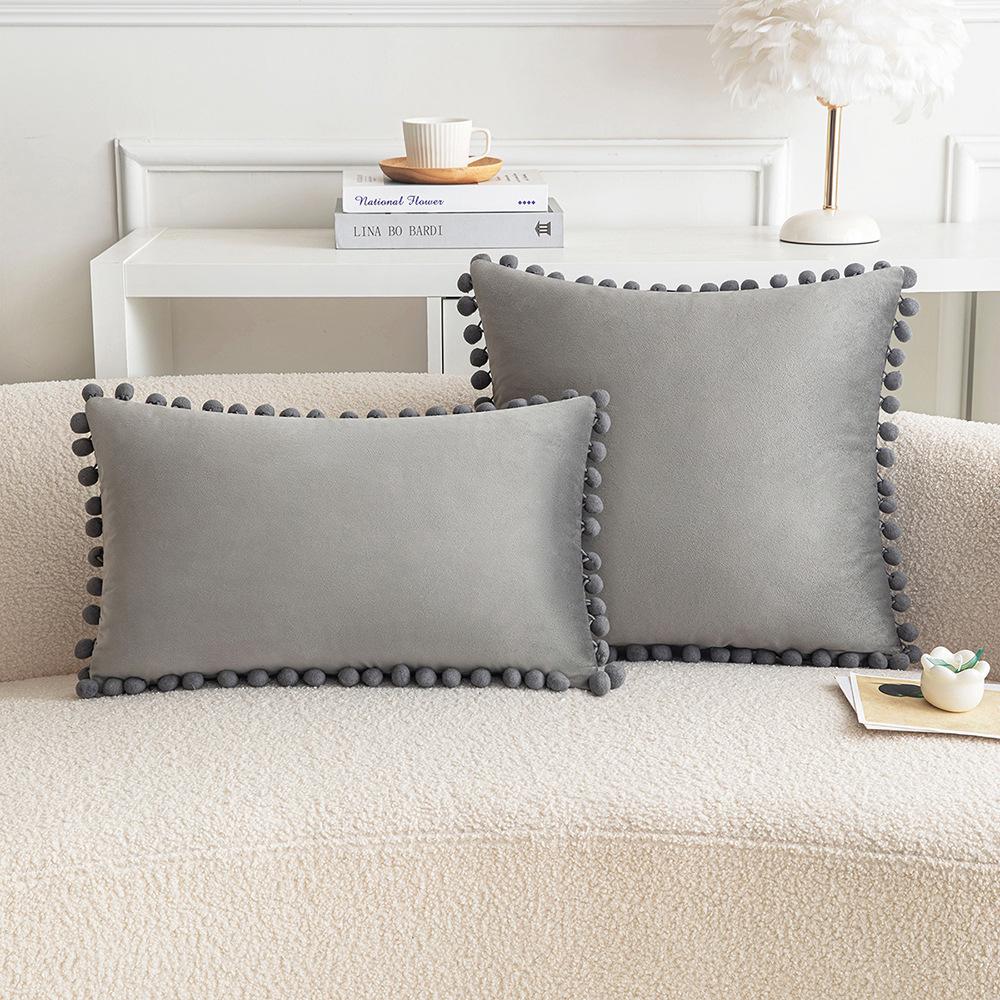 Белый Помпон Наволочка Декоративная Однотонный Вельвет 30x50см 45x45см 50x50см Бохо Декоративные Наволочки Чехол для Подушки Cuscini Divano