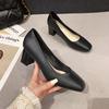Thick Heel Single Shoes Women's Soft Leather Soft Sole Shallow Mouth Thick Heel Shoes 2025 New Spring Commuting Not Tired Feet Women's Work Shoes