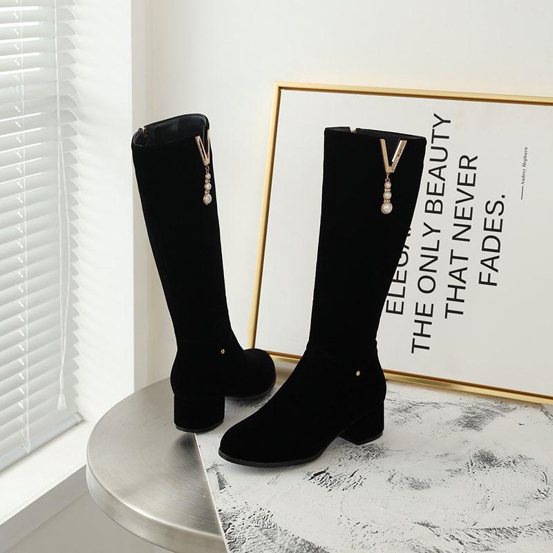 Женские сапоги на высоком каблуке осенне-зимние удобные универсальные сапоги на толстом каблуке большого размера среднего размера