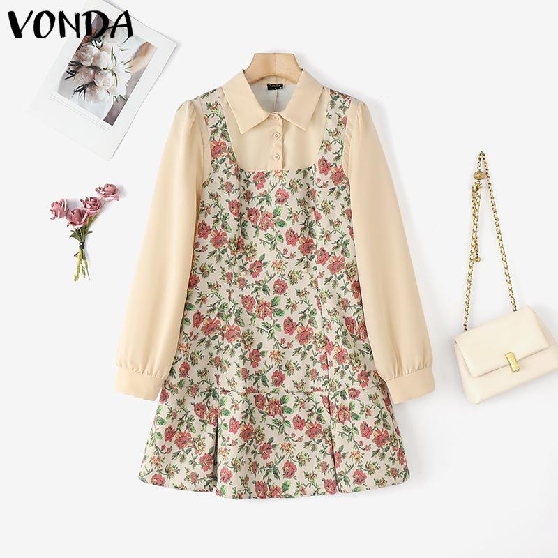 VONDA Женские летние платья из двух частей с длинным рукавом и цветочным принтом