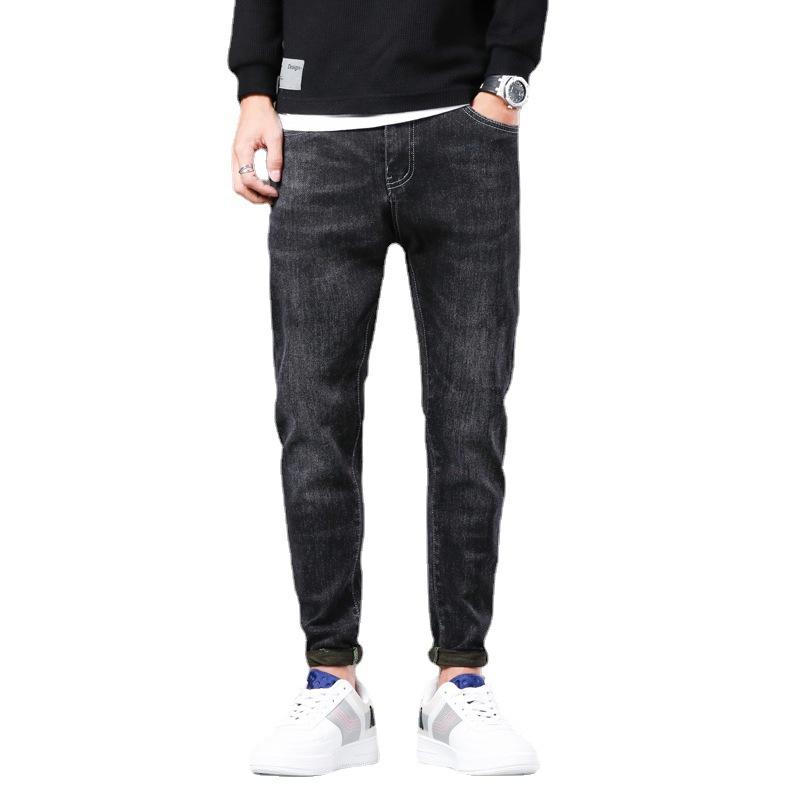 Мужские весенние джинсы со средней талией, эластичные корейские свободные модные брендовые длинные брюки Harun, мужские маленькие мужские брюки с прямым рукавом